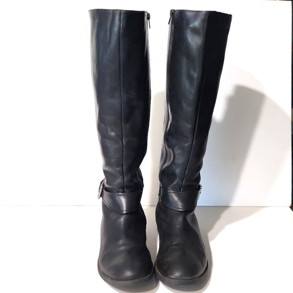 Clarks Pita Dakota Black Leather Riding Moto Buckle Zip Tall Boots Size 9.5 - Picture 11 of 13